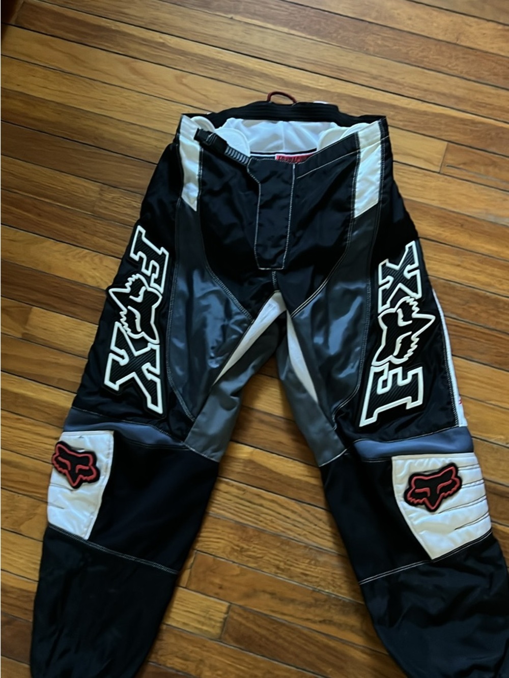 Fox Men's Black, White & Gray Motocross Pants with Red Accents